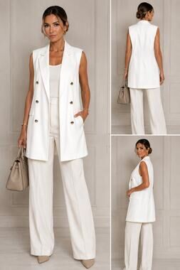 Maison d'Amélie Paris White Sleeveless Longline Blazer Vest Open Front Size M